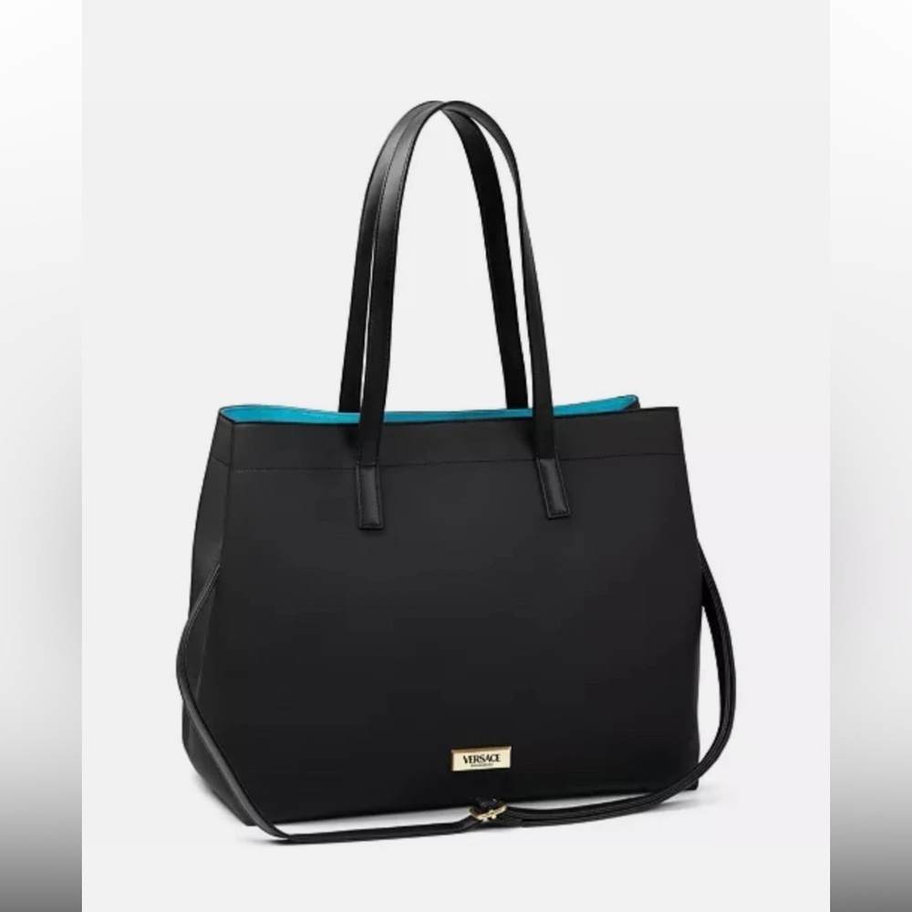 New Versace Perfume Fragrance Women Large Tote Shoulder Zipper Bag Black Purse